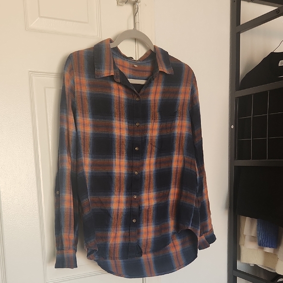 Prana Tops - Prana Brown And Orange Plaid Button Down Size Small